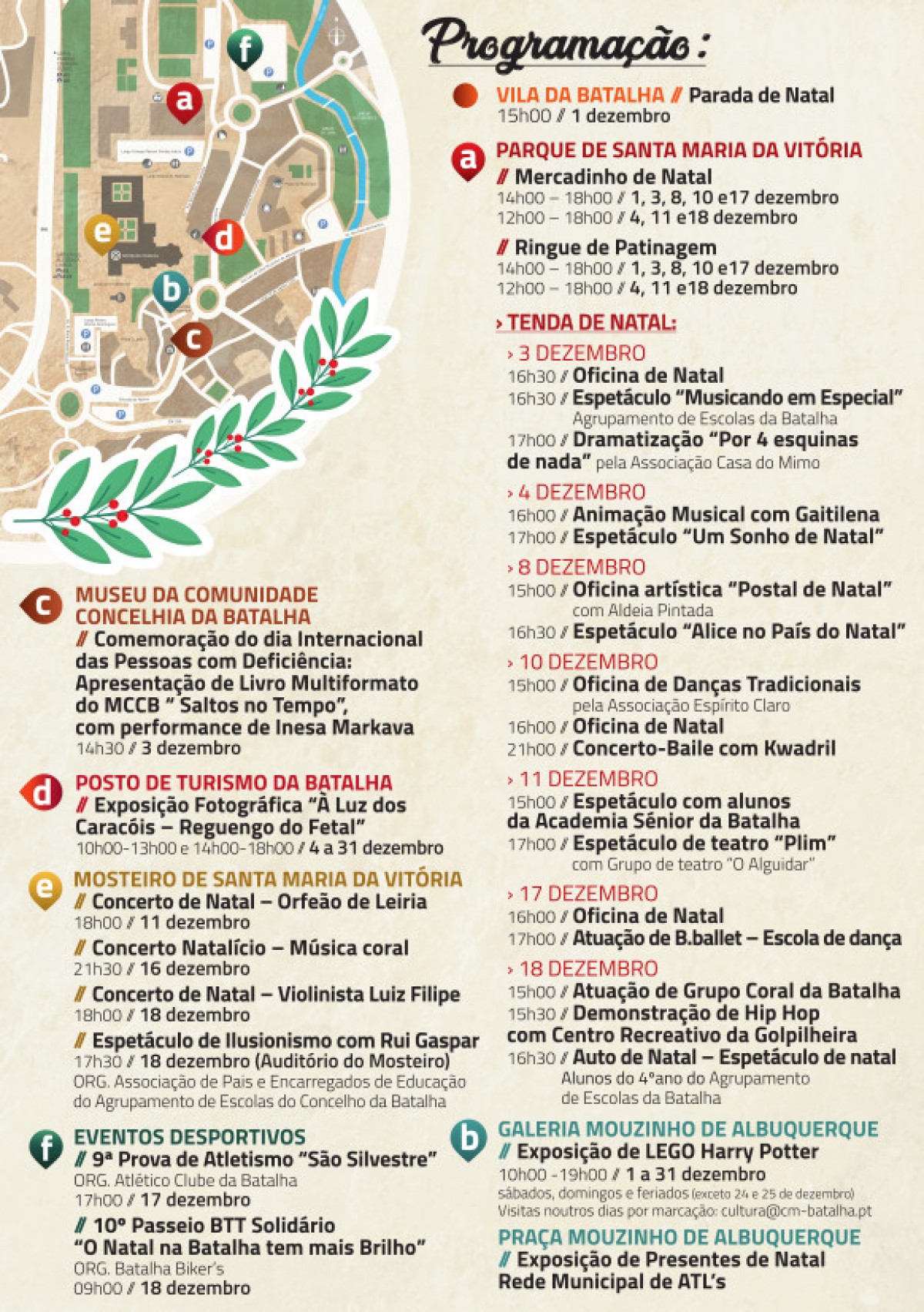 Poster com programação do Natal da Batalha