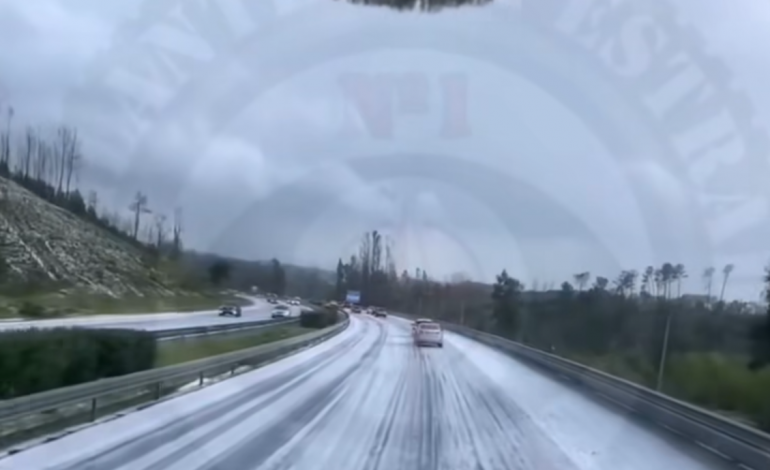 Queda de granizo na A1, em Leiria