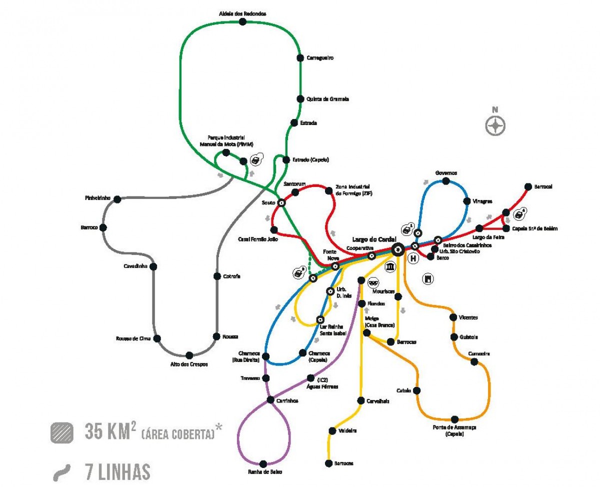 Diagrama completo das Linhas Pombus, de Pombal